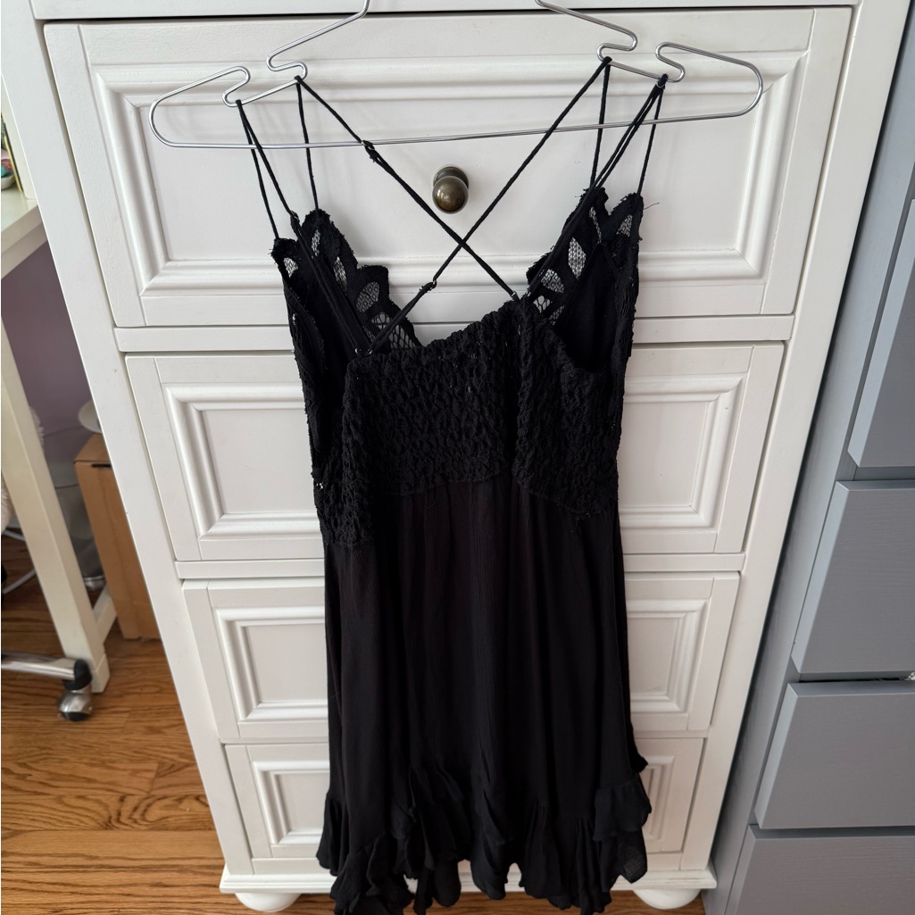 Free People Adella Lace Slip Dress In Black Size Small